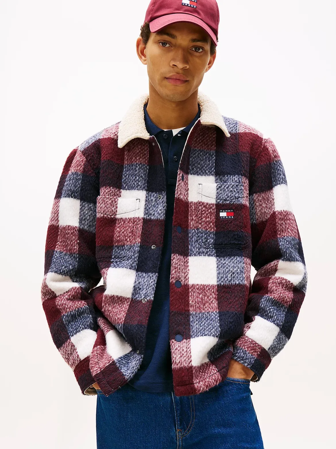 Tommy Jeans miesten flanellipaita, TJM CHECK TEDDY CLLR OVERSHIRT Sininen Ruutu