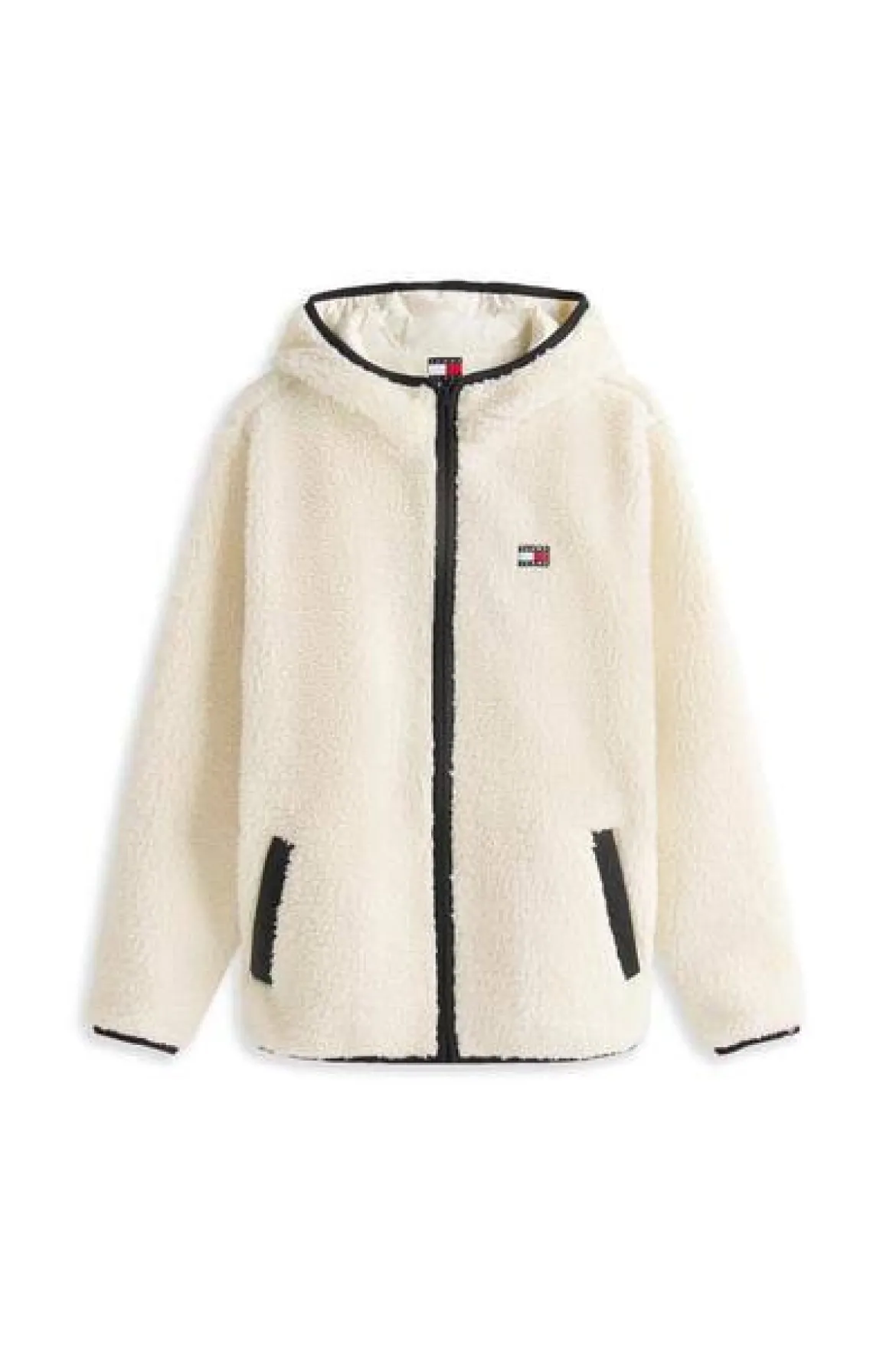 Tommy Jeans miesten fleecetakki Badge Teddy Zip-Thru Hoody, kerma