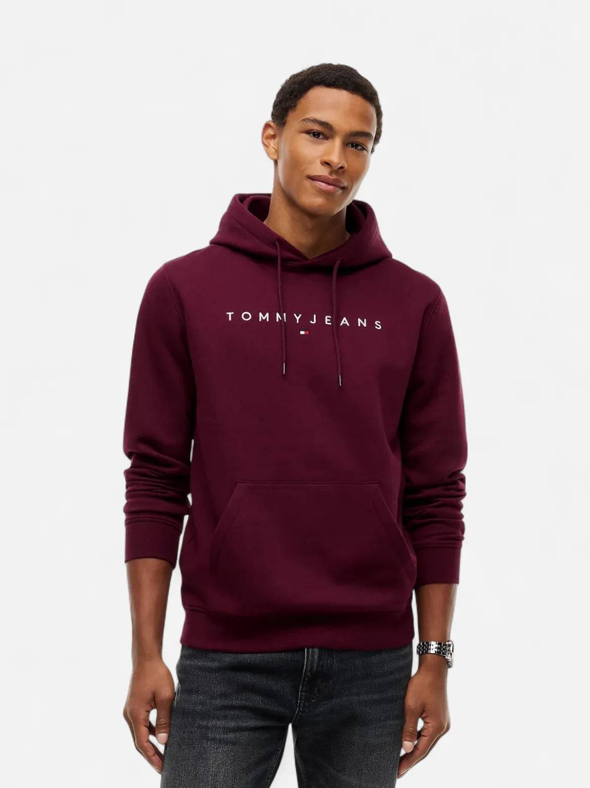 Tommy Jeans miesten huppari Linear Logo Hoodie, viininpunainen