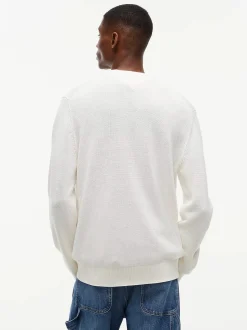 Tommy Jeans miesten neulepusero Slim Essential Sweater, luonnonvalkoinen