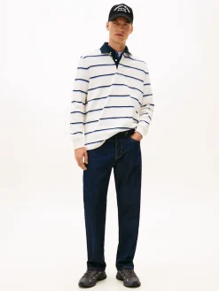 Tommy Jeans miesten paita TJM RLX WOVEN LABEL RUGBY, valkoinen