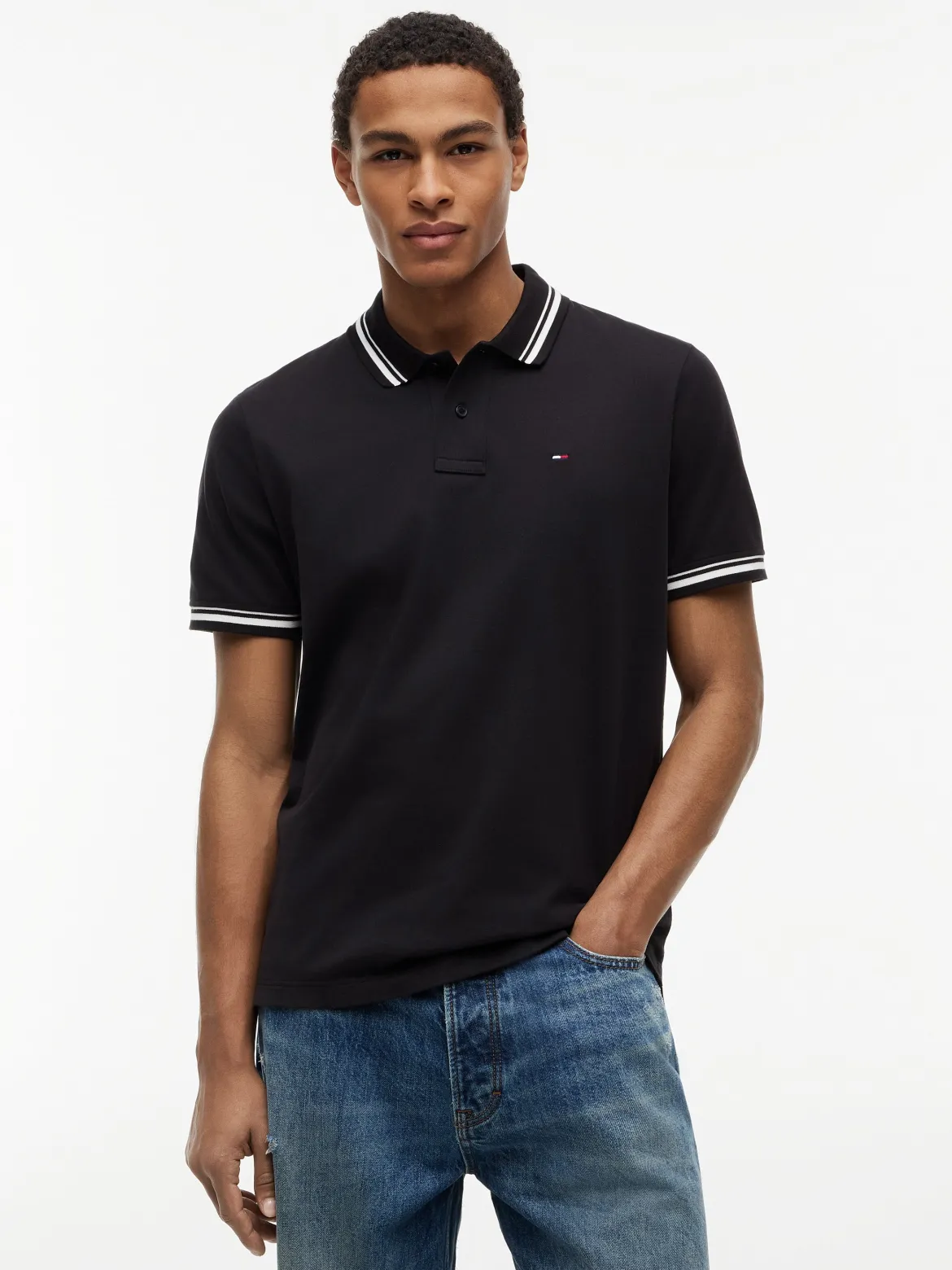 Tommy Jeans miesten pikeepaita Regular Fit Tipped Polo, musta
