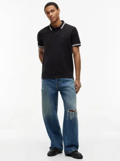 Tommy Jeans miesten pikeepaita Regular Fit Tipped Polo, musta