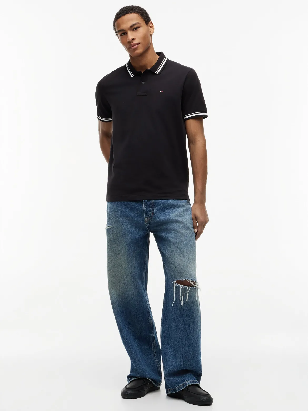 Tommy Jeans miesten pikeepaita Regular Fit Tipped Polo, musta
