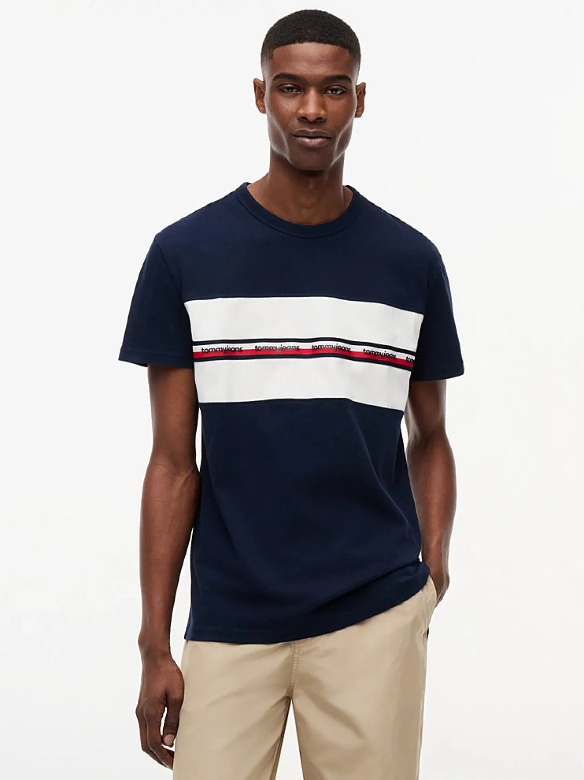 Tommy Jeans miesten t-paita Signature Logo Tape, tummansininen
