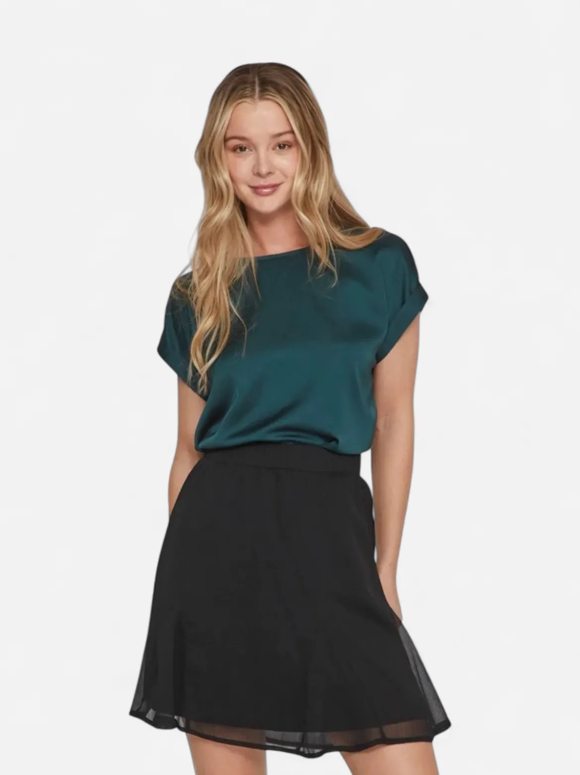 Vila lyhythihainen toppi, VIELLETTE S/S SATIN TOP Ponderosa Pine