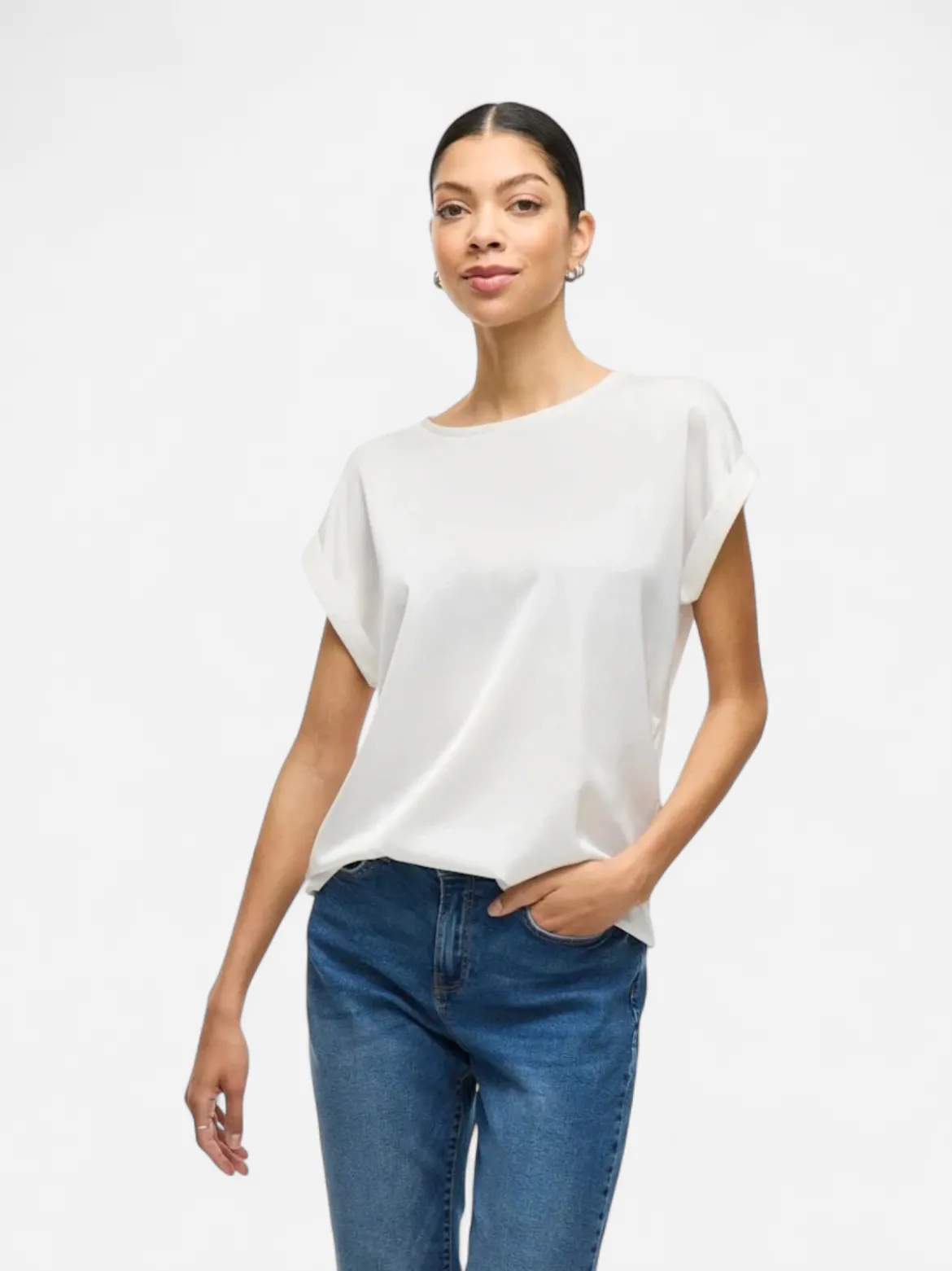 Vila lyhythihainen toppi, VIELLETTE S/S SATIN TOP Snow White