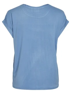 Vila lyhythihainen toppi, VIELLETTE S/S SATIN TOP Blissful Blue