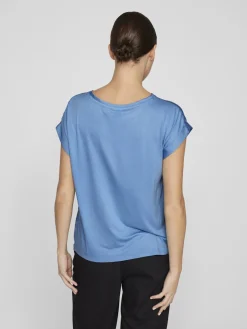 Vila lyhythihainen toppi, VIELLETTE S/S SATIN TOP Blissful Blue