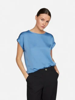 Vila lyhythihainen toppi, VIELLETTE S/S SATIN TOP Blissful Blue