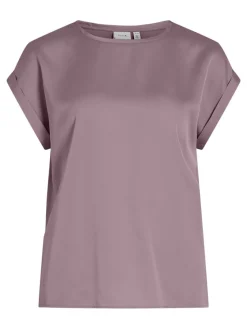 Vila lyhythihainen toppi, VIELLETTE S/S SATIN TOP Toadstool
