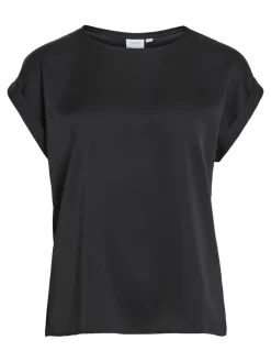 Vila lyhythihainen toppi, VIELLETTE S/S SATIN TOP Black