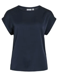 Vila lyhythihainen toppi, VIELLETTE S/S SATIN TOP Navy Blazer