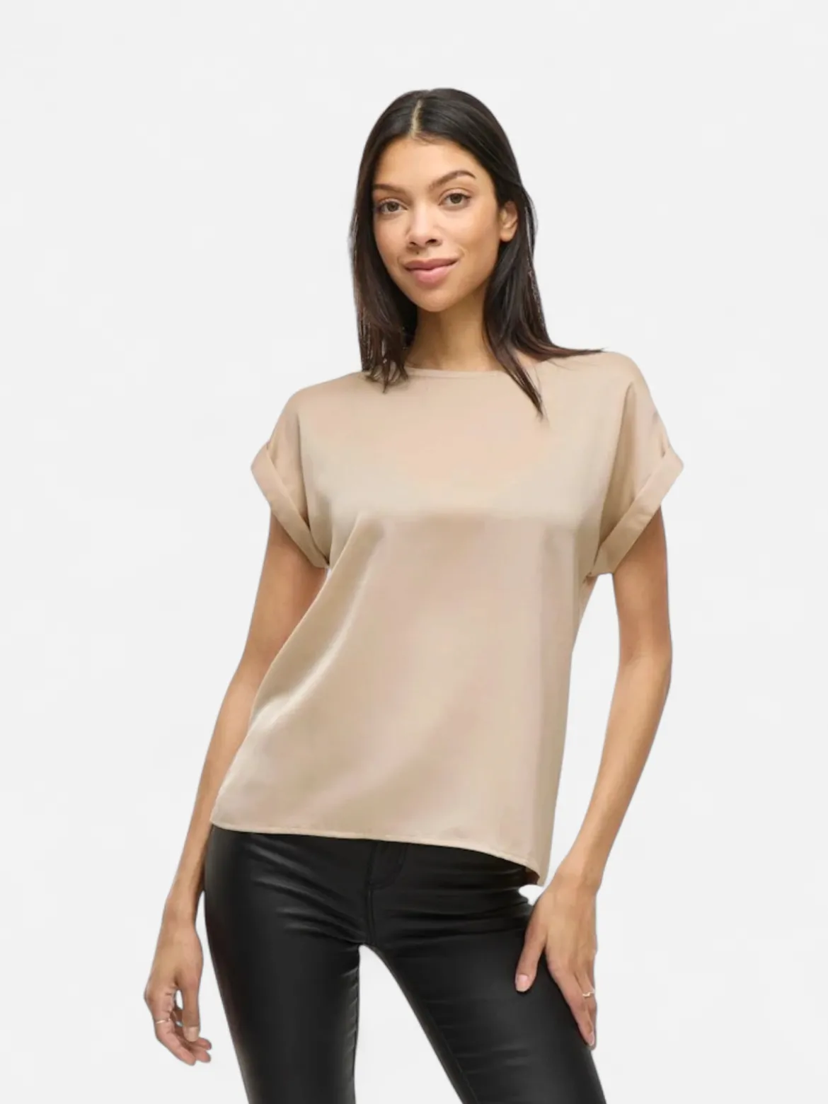 Vila lyhythihainen toppi, VIELLETTE S/S SATIN TOP Cement