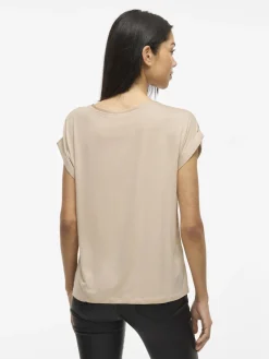 Vila lyhythihainen toppi, VIELLETTE S/S SATIN TOP Cement