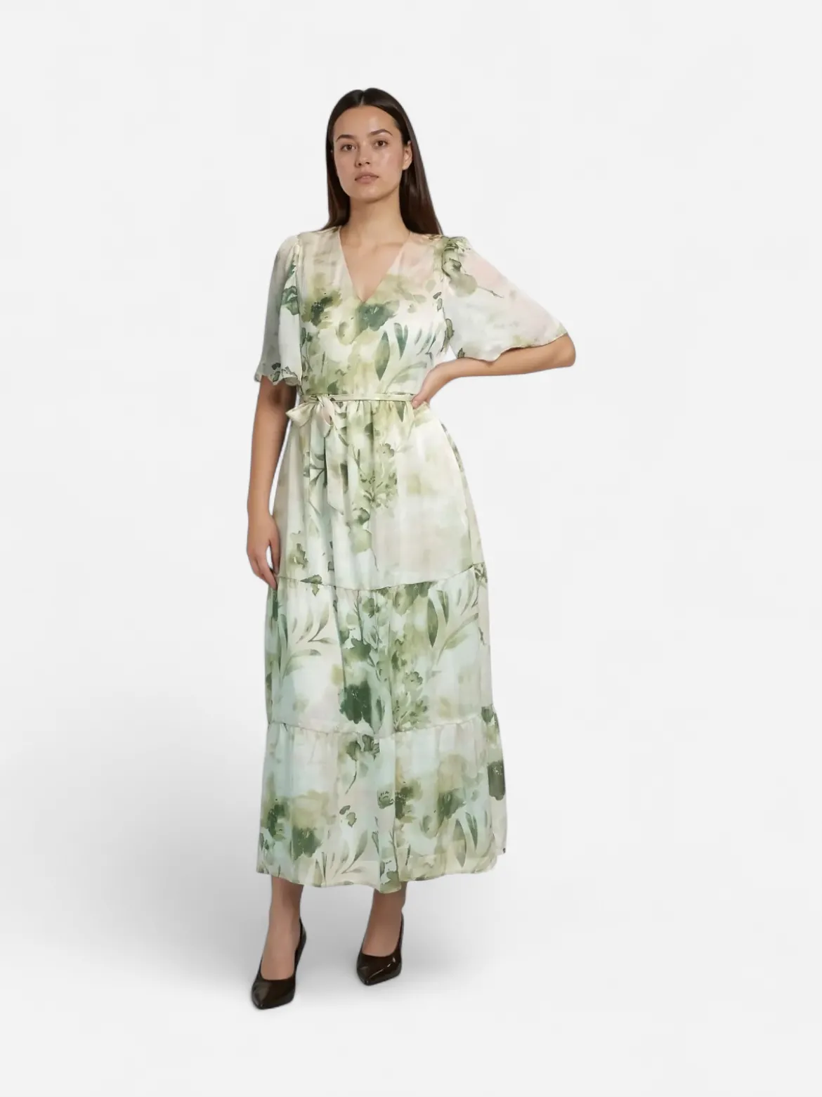 Vila mekko VIMolina V-Neck 2/4 Ankle Dress, Birch Molina
