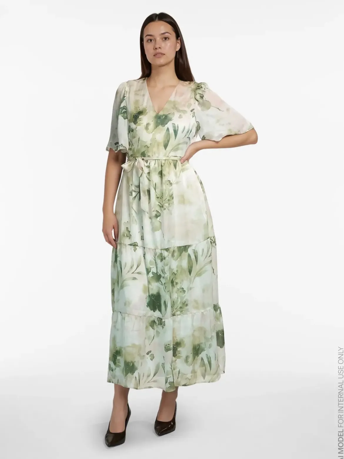 Vila mekko VIMolina V-Neck 2/4 Ankle Dress, Birch Molina