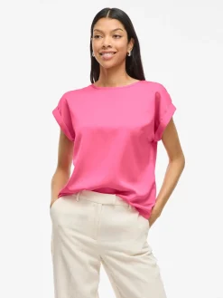 Vila naisten lyhythihainen toppi K-Viellette S/S Satin Top - NOOS, Sangria Sunset