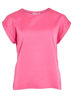 Vila naisten lyhythihainen toppi K-Viellette S/S Satin Top - NOOS, Sangria Sunset