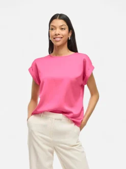 Vila naisten lyhythihainen toppi K-Viellette S/S Satin Top - NOOS, Sangria Sunset
