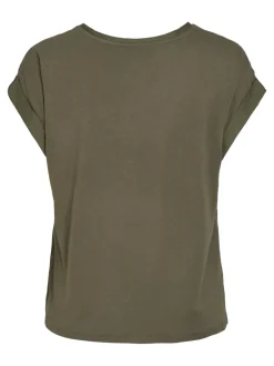 Vila naisten lyhythihainen toppi K-Viellette S/S Satin Top - NOOS, Dusty Olive