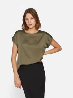 Vila naisten lyhythihainen toppi K-Viellette S/S Satin Top - NOOS, Dusty Olive
