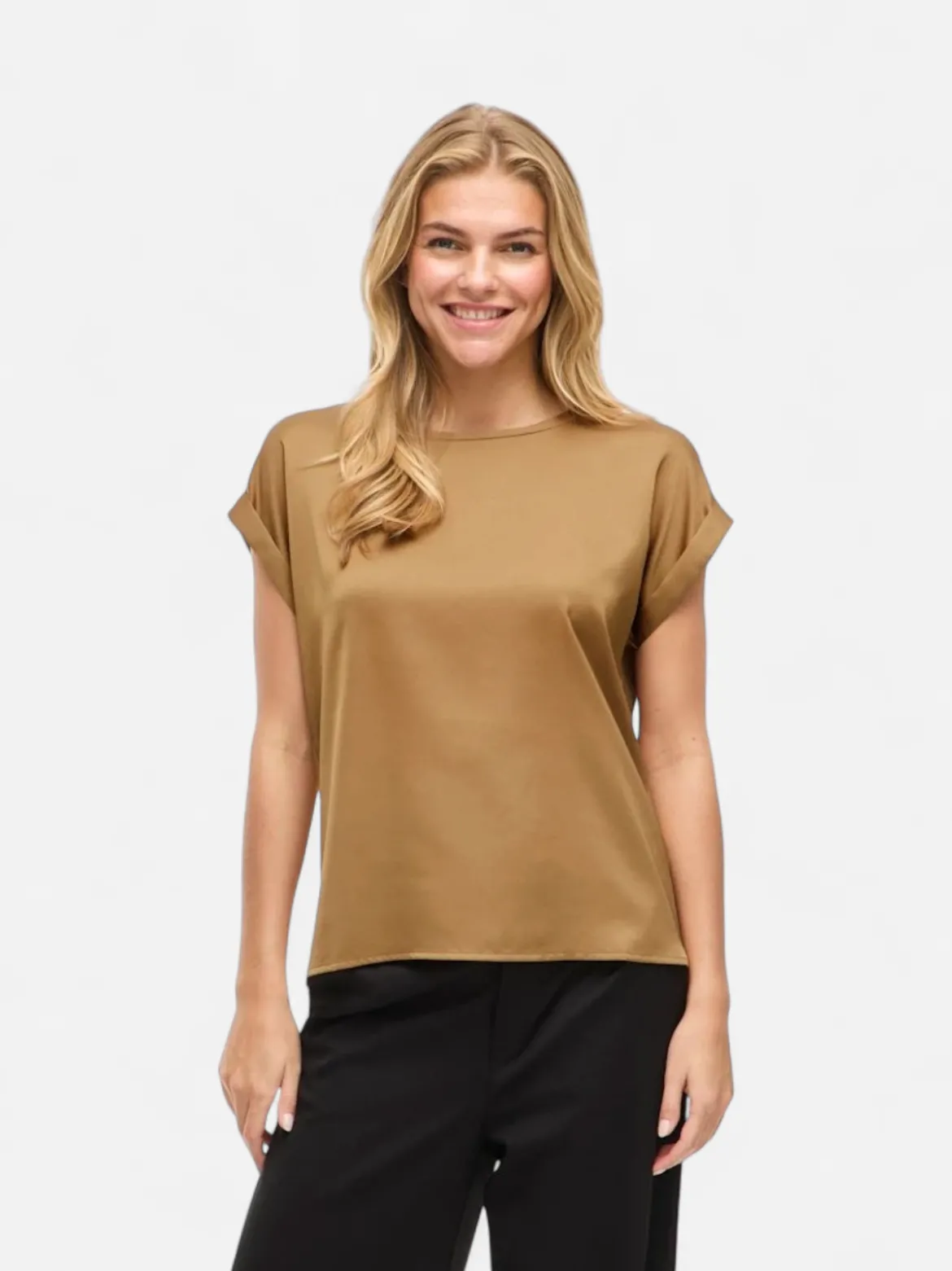 Vila naisten lyhythihainen toppi K-Viellette S/S Satin Top - NOOS, Bistre