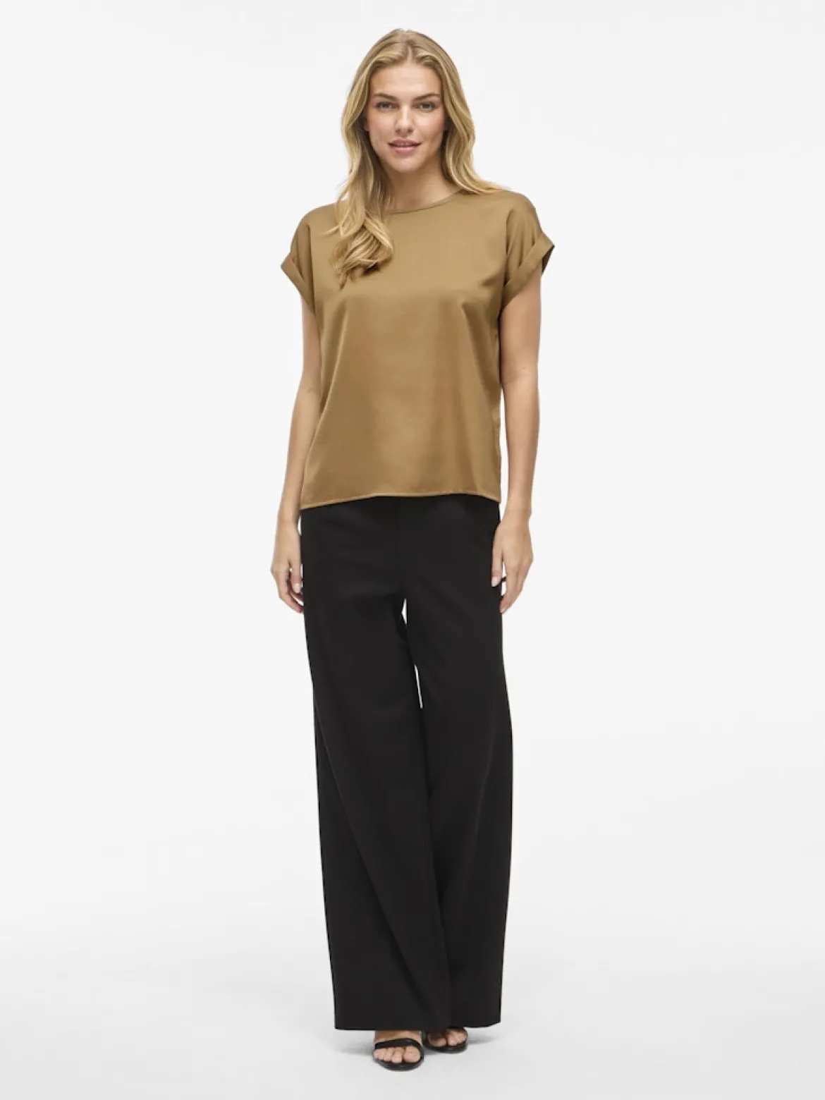 Vila naisten lyhythihainen toppi K-Viellette S/S Satin Top - NOOS, Bistre