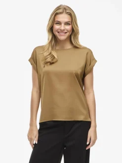 Vila naisten lyhythihainen toppi K-Viellette S/S Satin Top - NOOS, Bistre