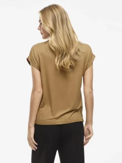 Vila naisten lyhythihainen toppi K-Viellette S/S Satin Top - NOOS, Bistre