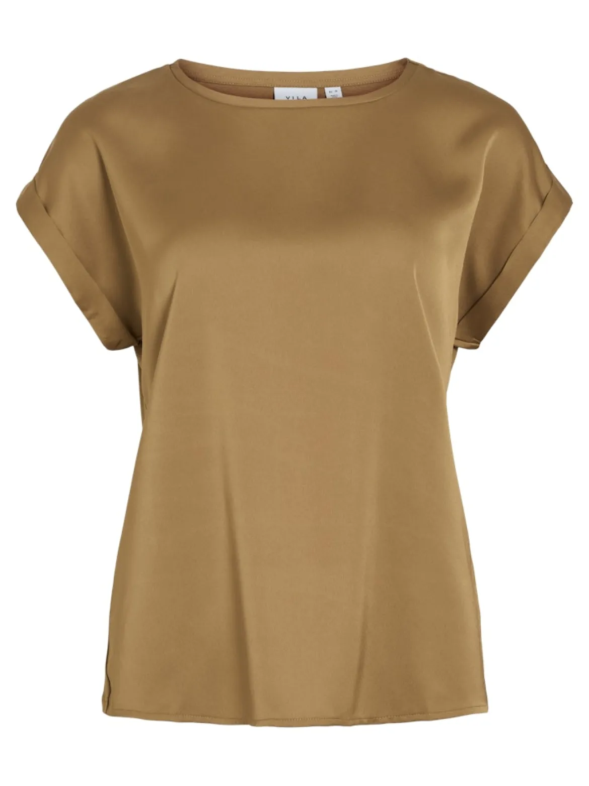 Vila naisten lyhythihainen toppi K-Viellette S/S Satin Top - NOOS, Bistre