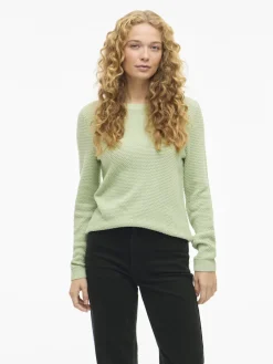 Vila naisten neulepaita VIDalo O-Neck L/S Knit Top-NOOS, Smoke Green