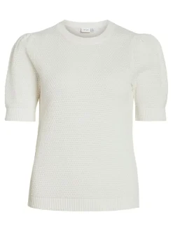 Vila naisten neulepusero, VIDALO O-NECK S/S KNIT TOP Valkoinen