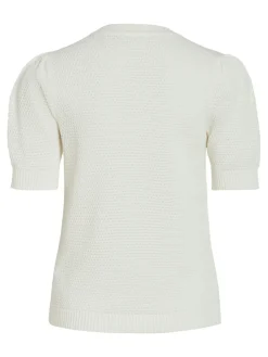 Vila naisten neulepusero, VIDALO O-NECK S/S KNIT TOP Valkoinen