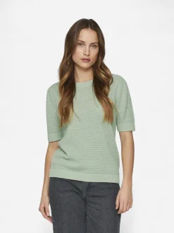 Vila naisten neulepusero, VIDALO O-NECK S/S KNIT TOP Vaaleanvihreä