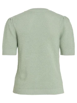 Vila naisten neulepusero, VIDALO O-NECK S/S KNIT TOP Vaaleanvihreä