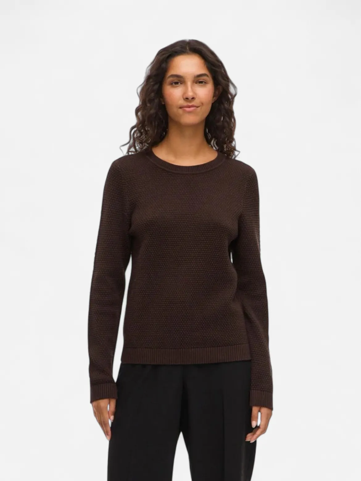 Vila naisten neulepusero Vidalo O-Neck L/S Knit Top, Coffee Bean