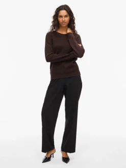 Vila naisten neulepusero Vidalo O-Neck L/S Knit Top, Coffee Bean