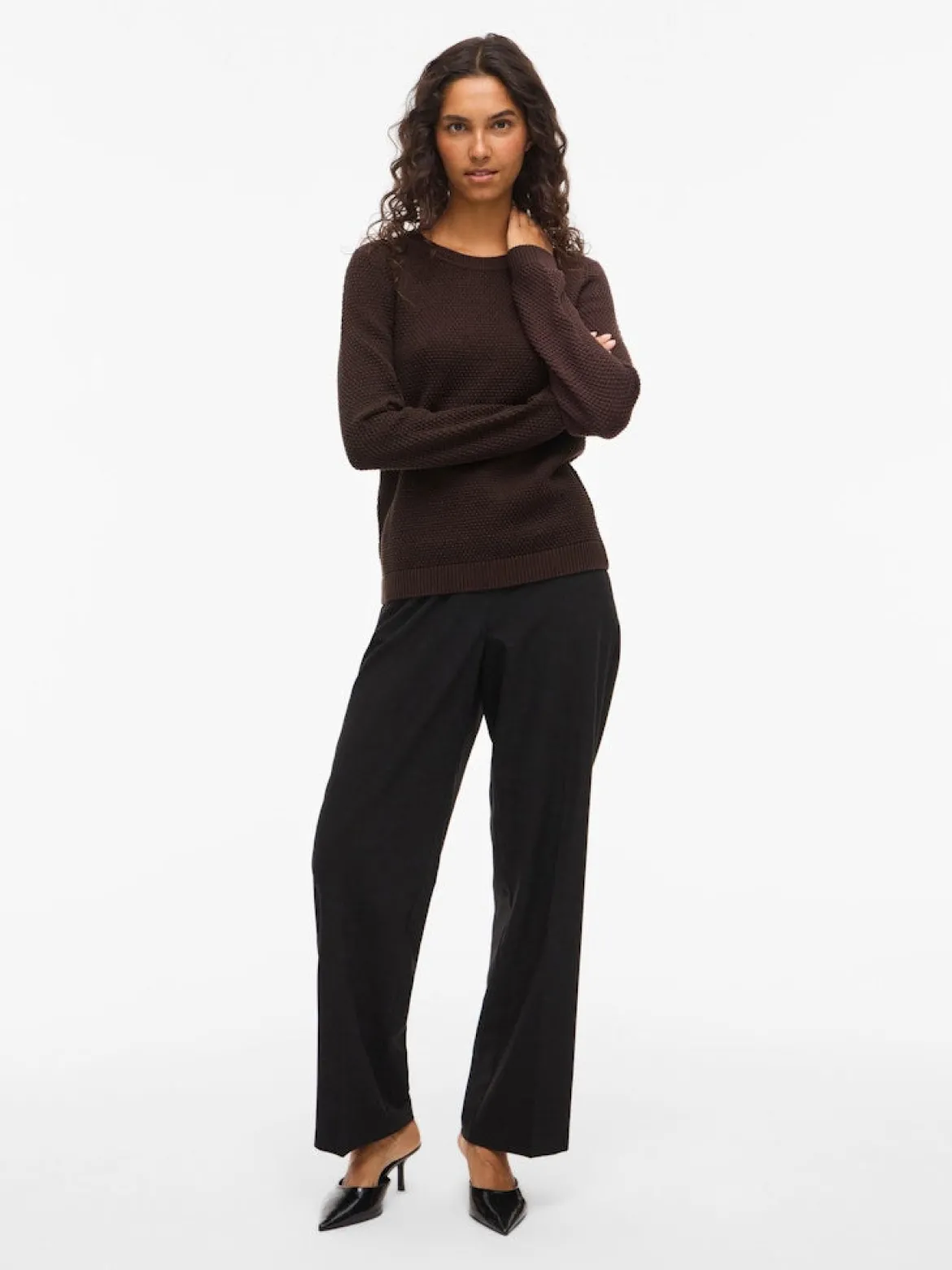 Vila naisten neulepusero Vidalo O-Neck L/S Knit Top, Coffee Bean