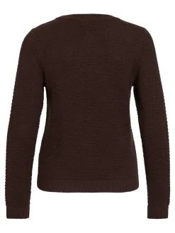 Vila naisten neulepusero Vidalo O-Neck L/S Knit Top, Coffee Bean
