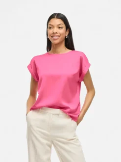 Vila naisten paita VIEllette S/S Satin Top - Noos, Sangria Sunset