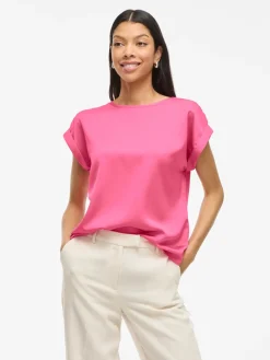 Vila naisten paita VIEllette S/S Satin Top - Noos, Sangria Sunset