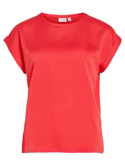 Vila naisten paita Viellette S/S Satin Top, Hibiscus