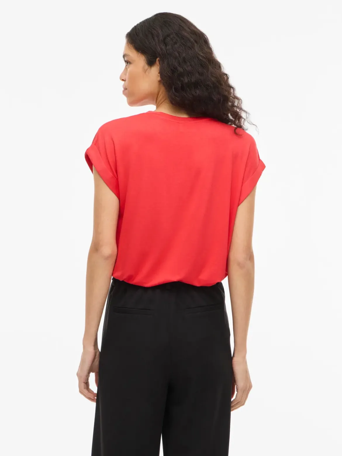 Vila naisten paita Viellette S/S Satin Top, Hibiscus