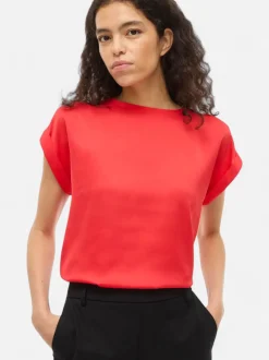 Vila naisten paita Viellette S/S Satin Top, Hibiscus