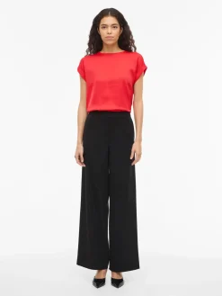 Vila naisten paita Viellette S/S Satin Top, Hibiscus