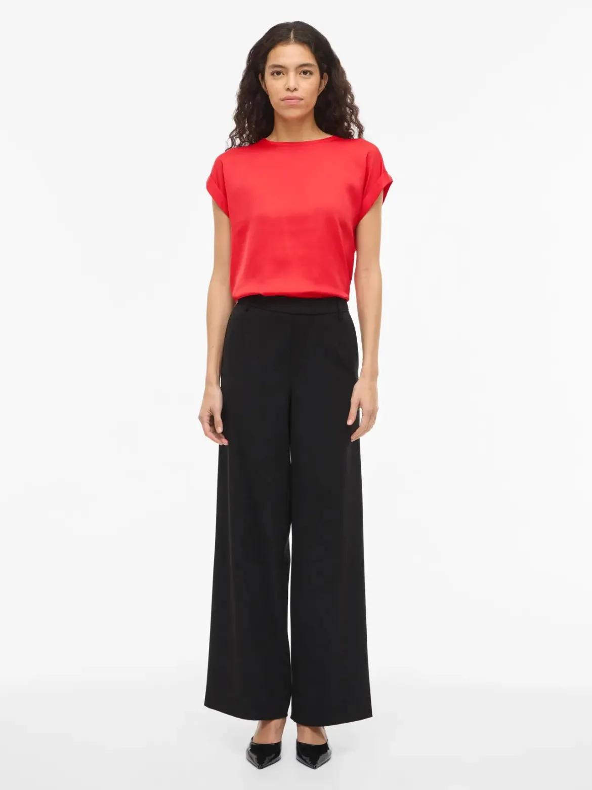 Vila naisten paita Viellette S/S Satin Top, Hibiscus