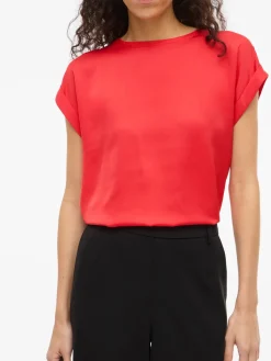 Vila naisten paita Viellette S/S Satin Top, Hibiscus