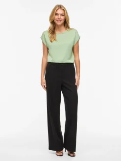 Vila naisten paita Viellette S/S Satin Top, Smoke Green