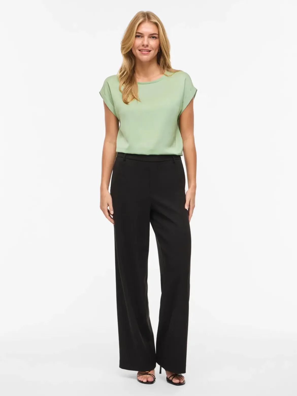 Vila naisten paita Viellette S/S Satin Top, Smoke Green